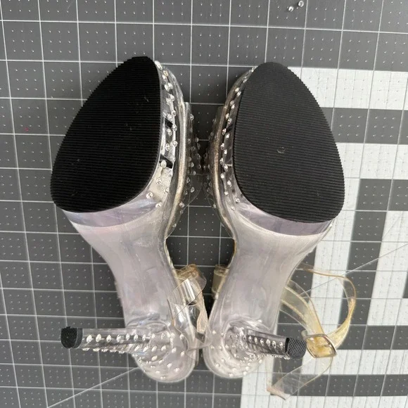 Fabulicious Size 7 Silver Rhinestone Platform Heels Bodybuilding Dance Peep Toe - Picture 5 of 10